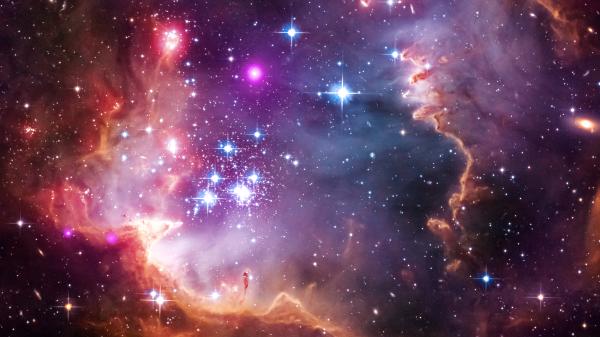 Universum mit bunten Sternen und Nebel.